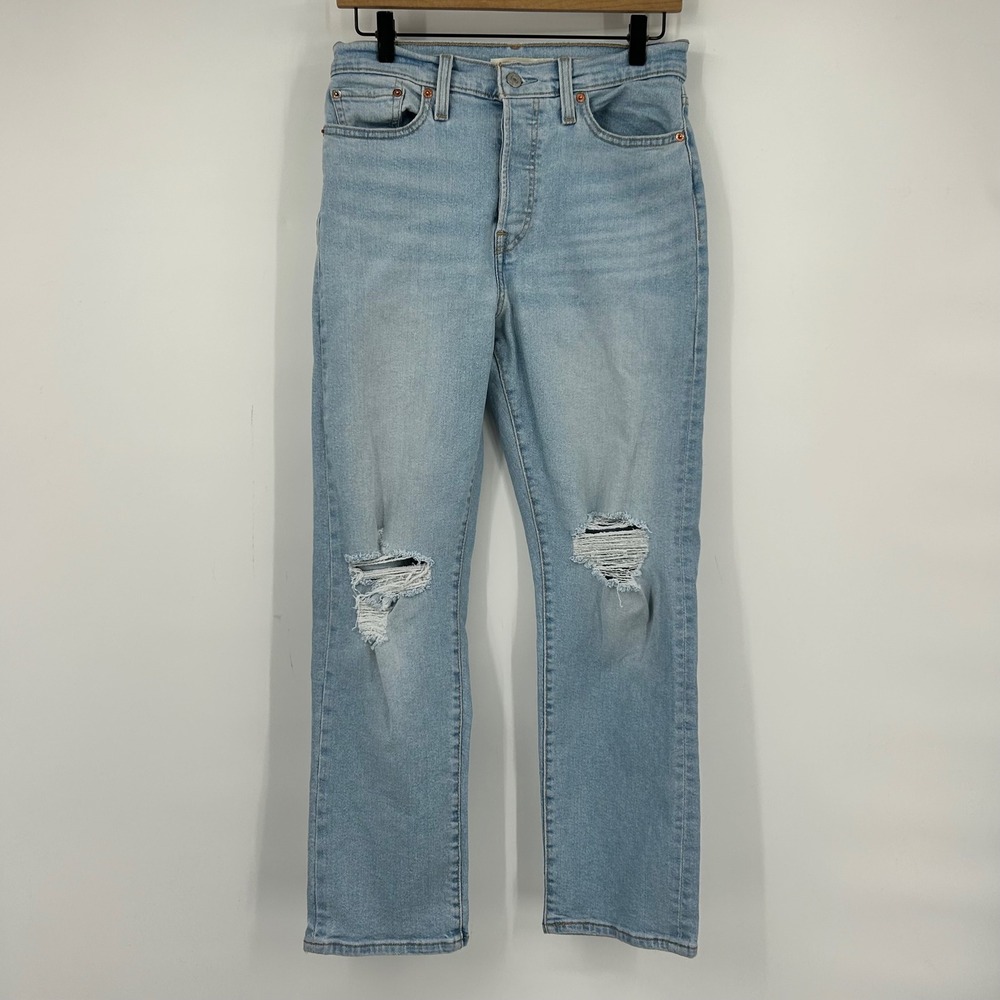 Levis Wedgie Straight High Rise Distressed Jeans Struck By Lightning 29 Womens